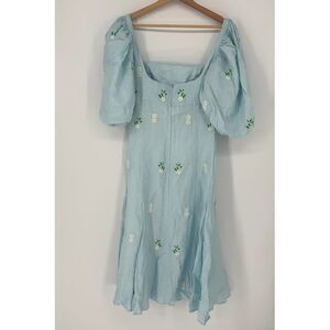 Fanm Mon Blue Dress with Embroidered Flowers